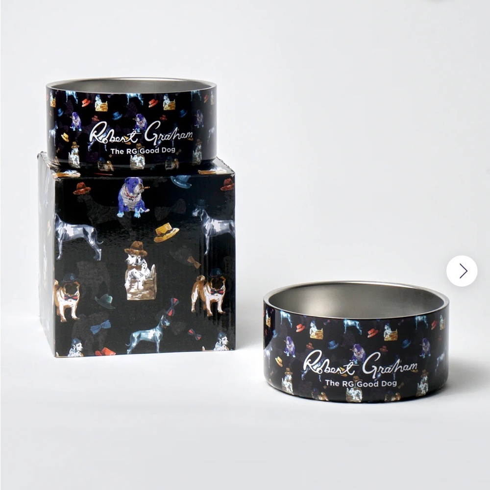 Robert Graham Black and Steel Dog Bowl Set